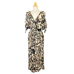 Leopard Print V-Neck Maxi Dress - Beige & Black